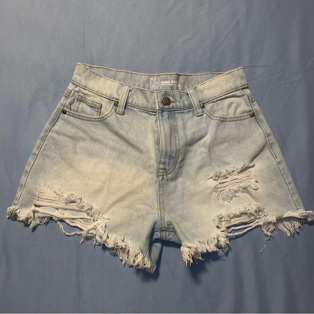 NOBO Blue Jean Shorts with Distressed Raw-Edge Hems